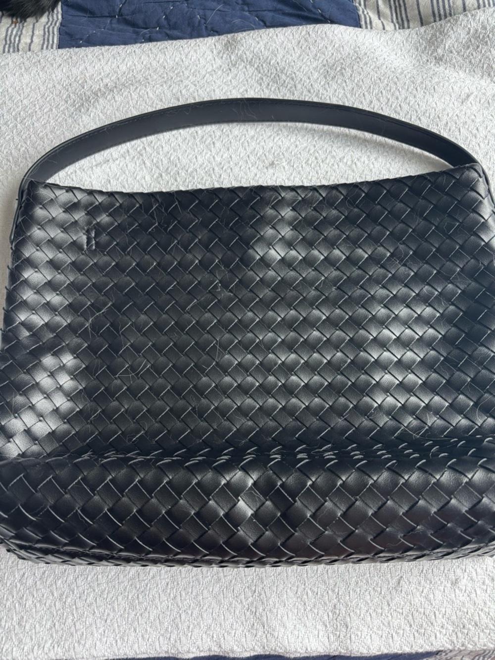 Black Woven Leather Shoulder Commuter Bag